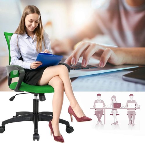 BestOffice Ergonomic Office Chair - Mid-Back Swivel Design with Breathable Backrest & Lumbar Support - Adjustable Height & Rolling Wheels - Green for Adults & Women