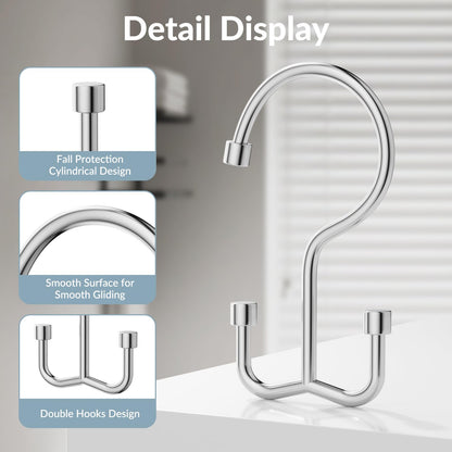 OEH Shower Curtain Hooks, 12 Pcs Shower Curtain Rings, Durable Silver Shower Curtain Hooks Rust Proof, Shower Rings for Curtain, Free Sliding Anti-Drop Double Shower Hooks for Shower Curtain, Chrome