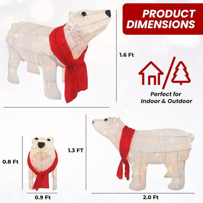 White Polar Bear Family 3-Piece Lighted Outdoor Christmas Decoration | 210 LED Lights