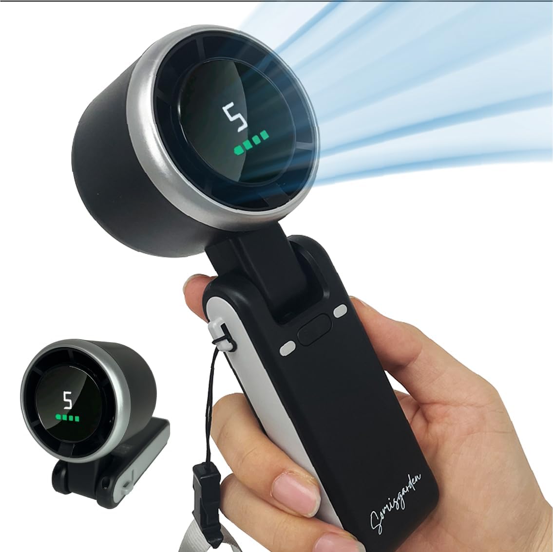 Skiennix Portable Handheld Turbo Fan - 3-in-1 Battery Operated with 5 Speeds & 20H Runtime | Black