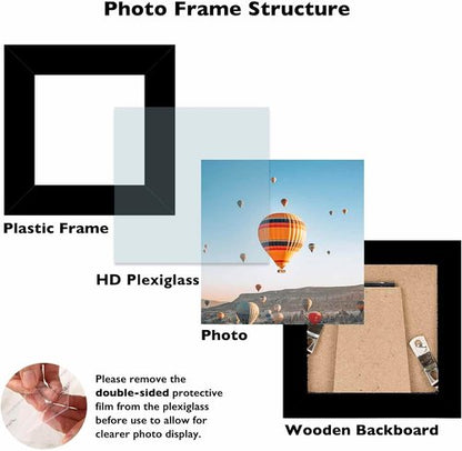 JCJMY 3x3 Picture Frame - Black Tabletop Display with Shatter-Resistant Plexiglass