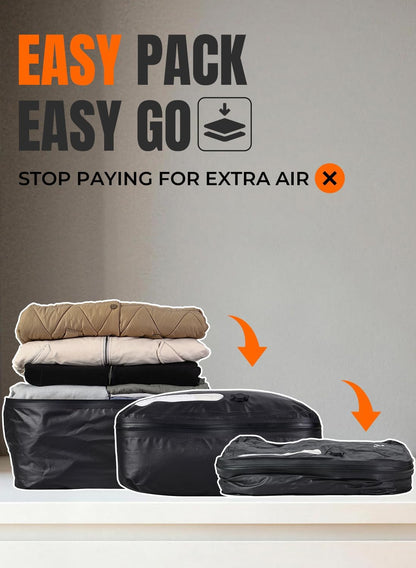 Skiennix Vacuum Bags for Travel - Reusable Compression Bags with Wireless Pump | 180° Open Zipper, IP67 Waterproof (3 Pack)