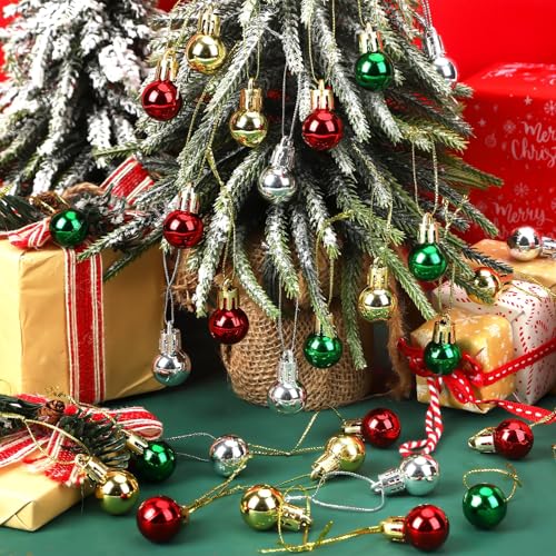 Christmas Mini Ball Ornaments Set - Shiny Vintage Glitter Balls - 120PCS, Variation: Shiny