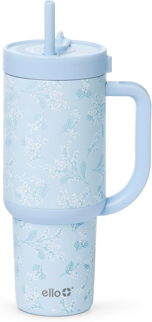 Ello Oasis 30 oz Tumbler - Insulated Stainless Steel Cup with Handle & Straw | 100% Leakproof, Keeps Drinks Cold for 24 Hours, Sweet Alyssum