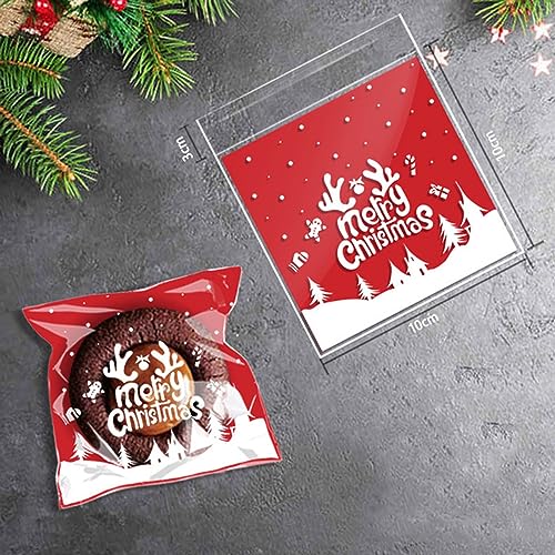 Christmas Treat Bags 100pcs Self-Adhesive Candy & Cookie Packaging Bags