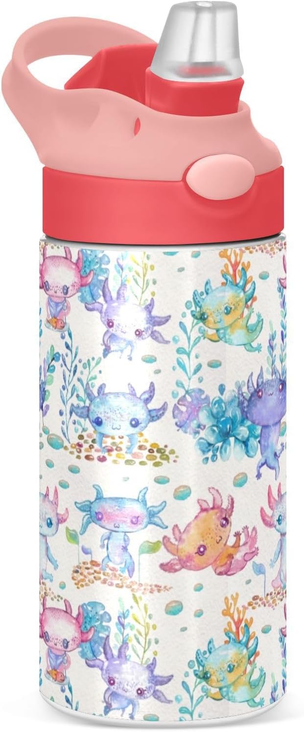 Skiennix Cute Axolotl Stainless Steel Water Bottle - 12 Oz Vacuum Insulated for Kids & Girls