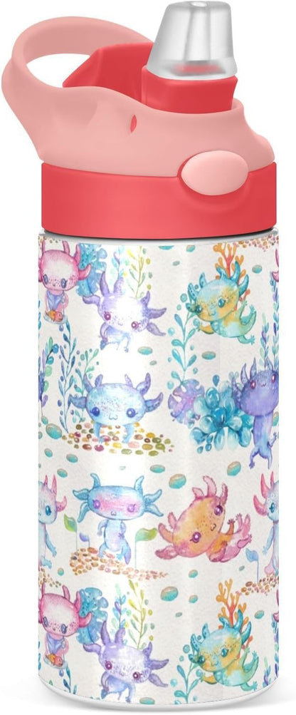 Skiennix Cute Axolotl Stainless Steel Water Bottle - 12 Oz Vacuum Insulated for Kids & Girls