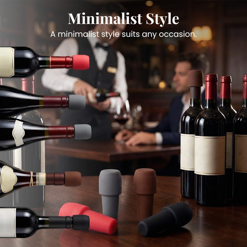 Silicone Wine Stopper for Wine Bottles, 2026 New Reusable Wine Bottle Stopper, Seal Bottle Cover for Beer Champagne, Wine Bottle Cover Caps for Home Use (4)