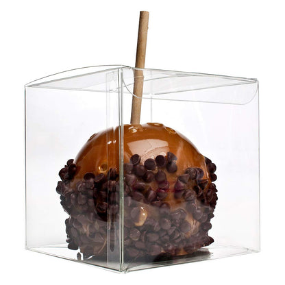 4x4x4 Caramel Apple Boxes With Hole for Sticks, 25 Pack, Clear Gift Box For Candy, Cupcakes, Macarons, Cookies, Party Favors, Bakery, Wedding, Baby Shower, Ornaments, Food Safe Crystal Clear Display