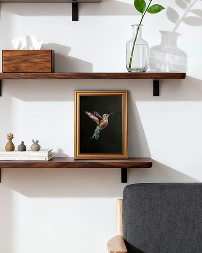 VIYYIEA Gold Framed Canvas Wall Art - Dark Hummingbird Photo Print for Living Room & Bedroom | 12x16 Inch