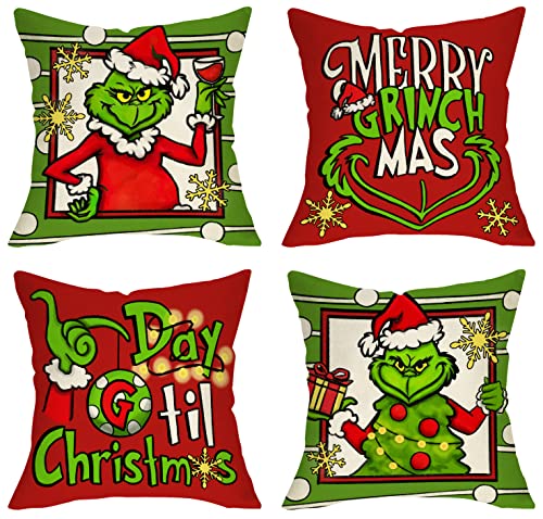 20x20 Inch Christmas Decorative Throw Pillow Covers Set - Santa Tree Xmas