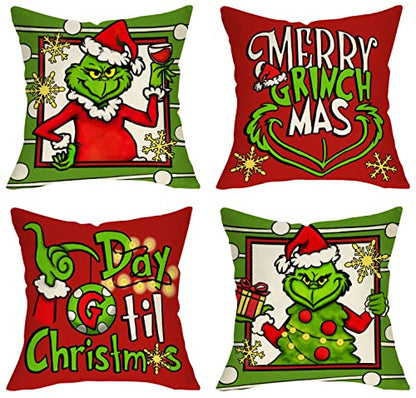 20x20 Inch Christmas Decorative Throw Pillow Covers Set - Santa Tree Xmas
