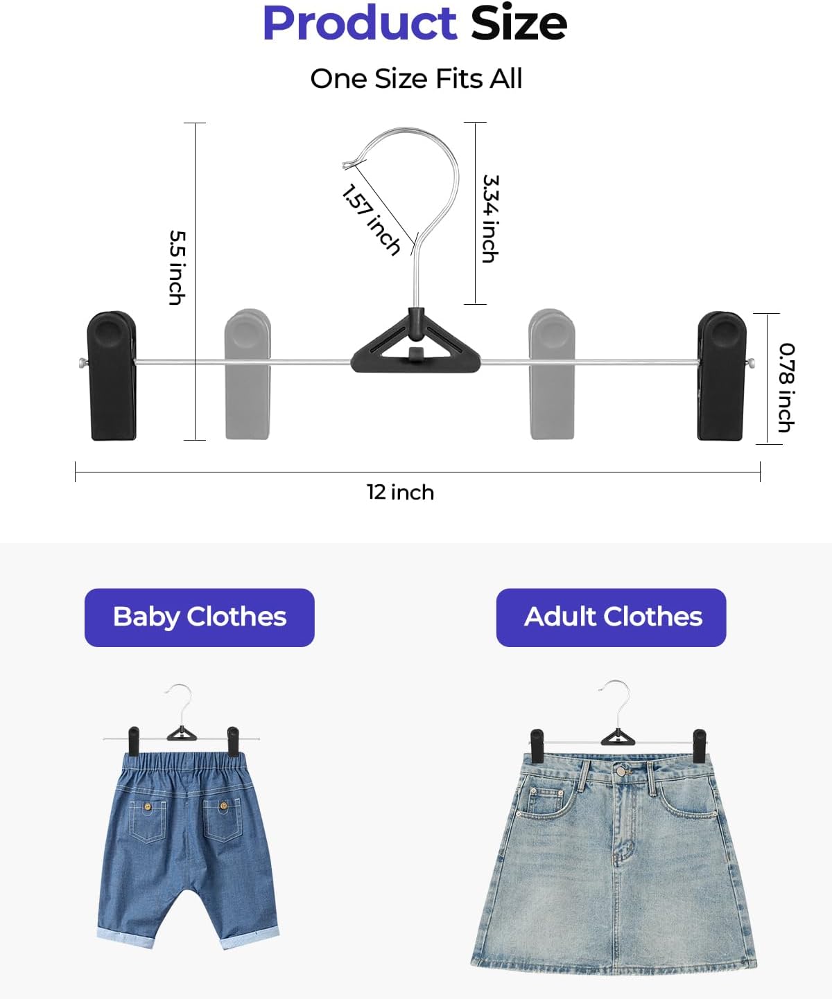 Northern Brothers Pants Hangers with Clips - 30 Pack Black | Space-Saving, Non-Slip Design for Jeans, Shorts, Skirts
