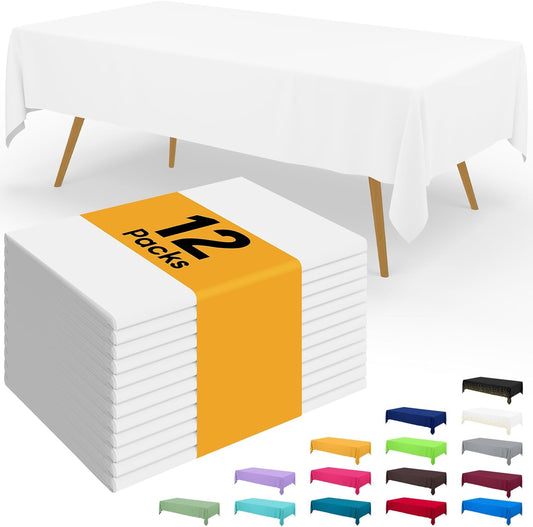Smiry Disposable Table Cloths - 12 Pack Waterproof Rectangle Table Covers | 54 x 108 Inch, Sturdy & Leakproof, White