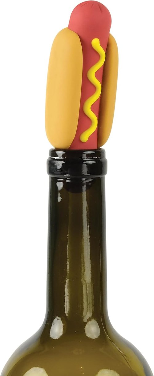Genuine Fred WINE WIENER- Hot Dog Wine Bottle Stopper, Resuable Silicone Sealer, Wine Preserver Accessory, Great White Elephant Gift and Stocking Stuffer