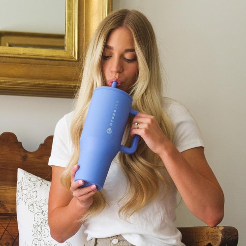 HydroJug Traveler - 32 oz Insulated Water Bottle with Handle & Flip Straw - Leak Resistant, Light Blue