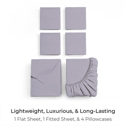 Mellanni Queen Sheet Set - 6-Piece Iconic Collection Bedding, (Including 4 Pillowcases), 16-Inch Deep Pocket, Easy Care, Extra Soft, Cooling Sheets, Brushed Microfiber - Lavender