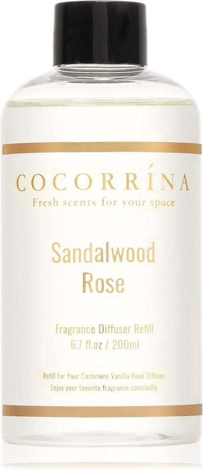 COCORRÍNA Reed Diffuser Refill - Sandalwood Rose 6.7 Fl. Oz with 8 Sticks for Lasting Fragrance