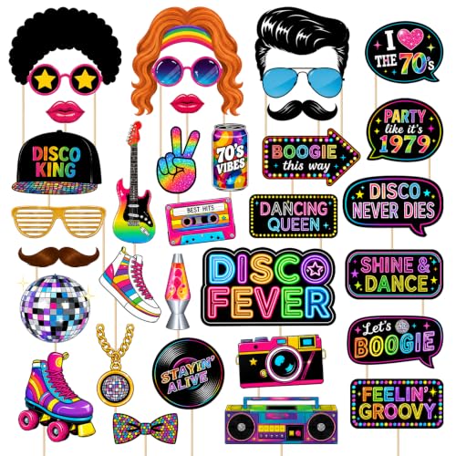70s Disco Photo Booth Props for Birthday Party Decorations