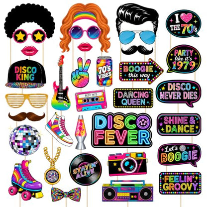 70s Disco Photo Booth Props for Birthday Party Decorations