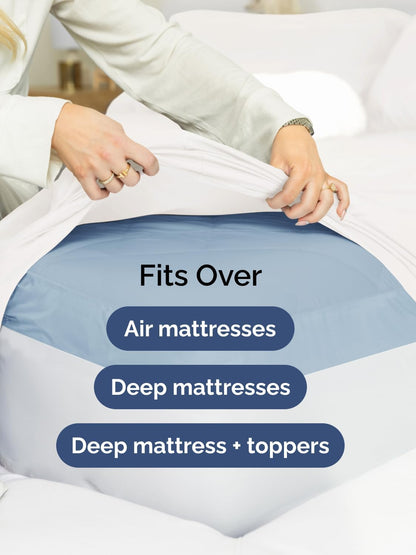 Skiennix Extra Deep King Sheet Set - 6 Piece Breathable Cooling Bedding - Soft, Wrinkle-Free White