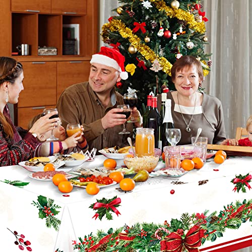 Tiamon 6 Pieces Christmas Plastic Tablecloths Disposable Holiday Coverings - Extra Large