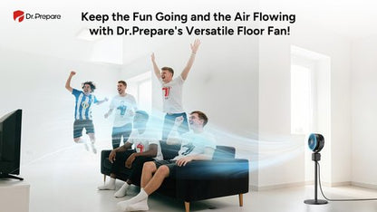 DR.PREPARE Compact Pedestal Fan for Bedroom, Small-Medium Air Circulator Standing Fan, 16-34" Adjustable Height, 70°Auto-Oscillation, 90° Up+10° Down Tilt, 3 Speeds for Small-Medium Office, Home