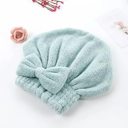 Women's 4-Piece Bow Decor Shower Cap and Hair Towel Wrap Set - Reusable Ultra-Absorbent Coral Fleece, Travel-Friendly Self Care