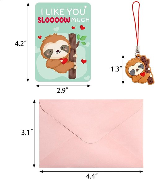 Fancy Land 30-Pack Sloth Valentine's Day Cards - Fun Gift Set with Keychains for Kids