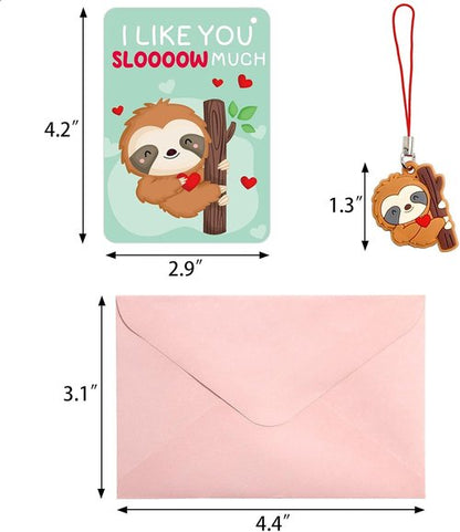 Fancy Land 30-Pack Sloth Valentine's Day Cards - Fun Gift Set with Keychains for Kids