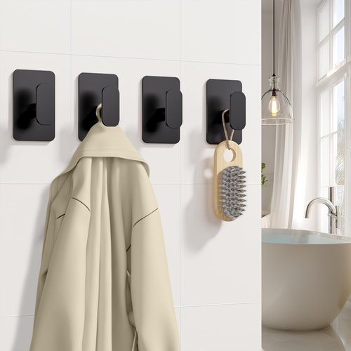Heavy Duty Self Adhesive Hooks by [Brand Name] - 26lb Max Capacity, Waterproof & Rustproof Stainless Steel | Black, 4 Pack for Towel, Coat, Robe