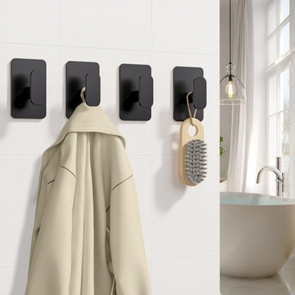 Heavy Duty Self Adhesive Hooks by [Brand Name] - 26lb Max Capacity, Waterproof & Rustproof Stainless Steel | Black, 4 Pack for Towel, Coat, Robe