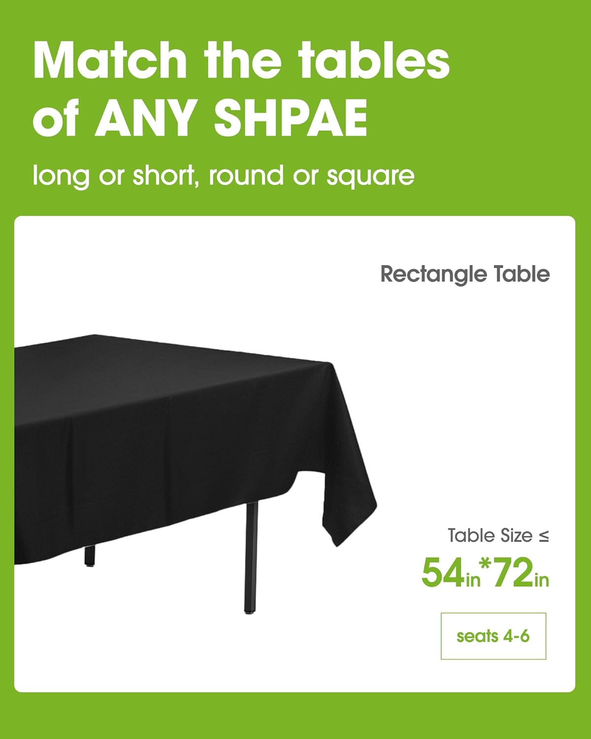 Pureegg Disposable Plastic Tablecloths - 10 Pack, Leakproof & Sturdy, 54 x 72 Inch, Black for Halloween Parties