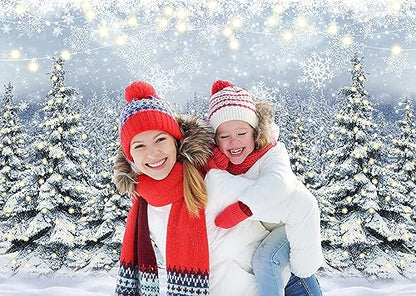 Winter Forest Photography Backdrop 5x3FT Snowy Pine Scene Christmas Scene