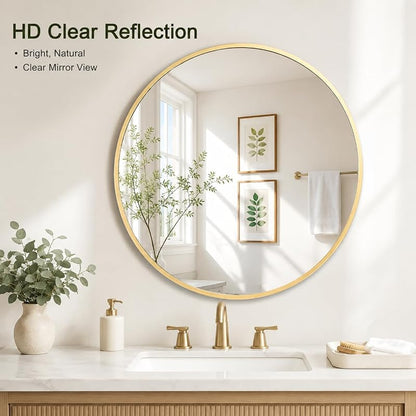32 Inch Round Wall Mirror with Black Metal Frame - Modern Home Decor (Variation: Black)