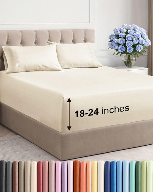 Extra Deep Twin XL Sheet Set - 4 Piece Breathable and Cooling Sheets - Hotel Luxury Bedding for Women, Men, Kids & Teens - Easy & Secure Fit - Soft and Wrinkle Free - Extra Deep Pockets - Off White