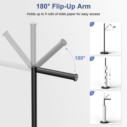 Matte Black Toilet Paper Holder Stand - Free Standing Stainless Steel Design | Holds 4 Rolls, 22.2" H