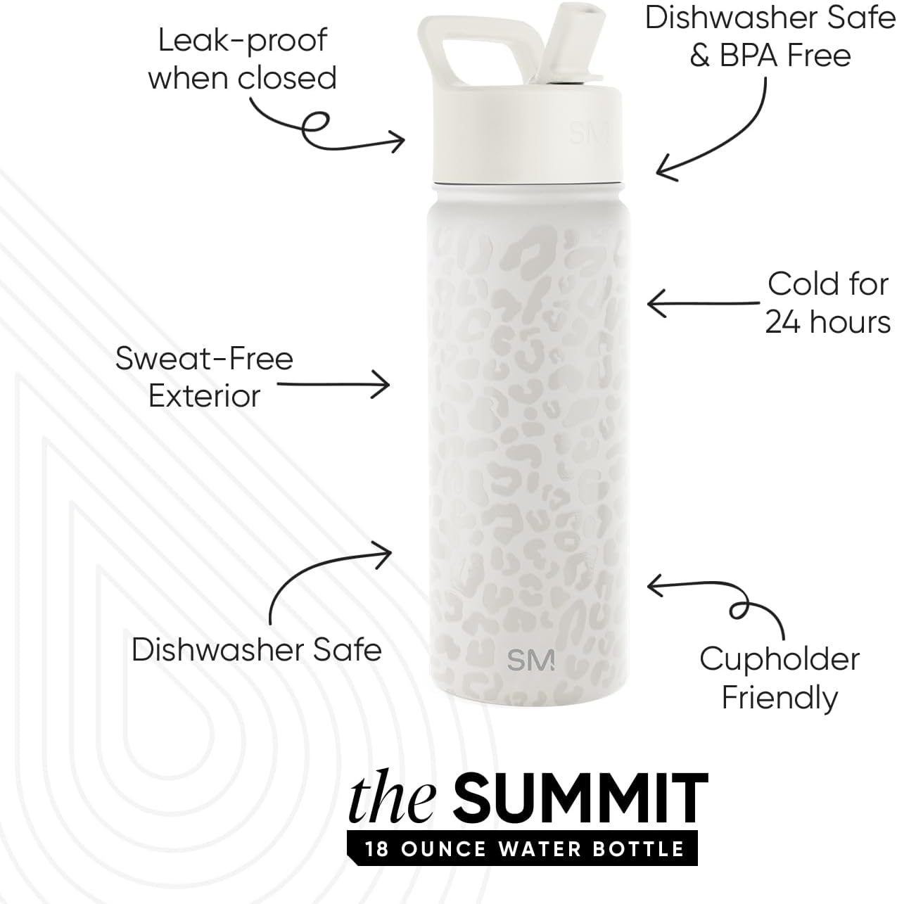 Simple Modern | Kids Water Bottle with Straw Lid - Vacuum Insulated, BPA-Free, 18oz Cream Leopard