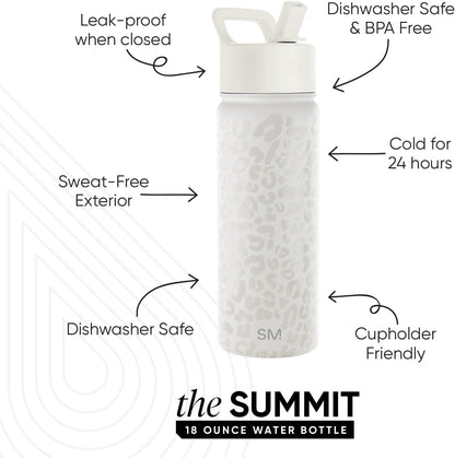 Simple Modern | Kids Water Bottle with Straw Lid - Vacuum Insulated, BPA-Free, 18oz Cream Leopard