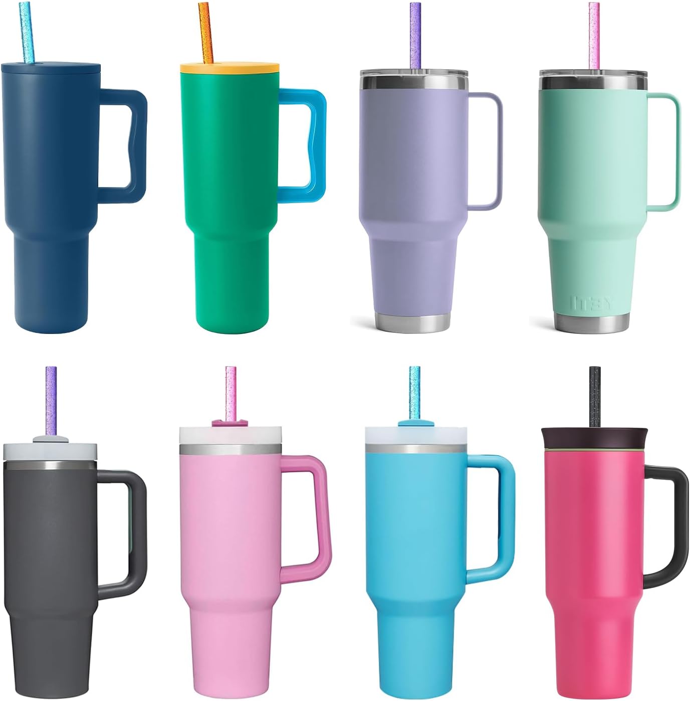 Stanley - Replacement Straws for 40 oz, 30 oz & 64 oz Tumblers - 10 Pack Reusable Colorful Straws with Cleaning Brush