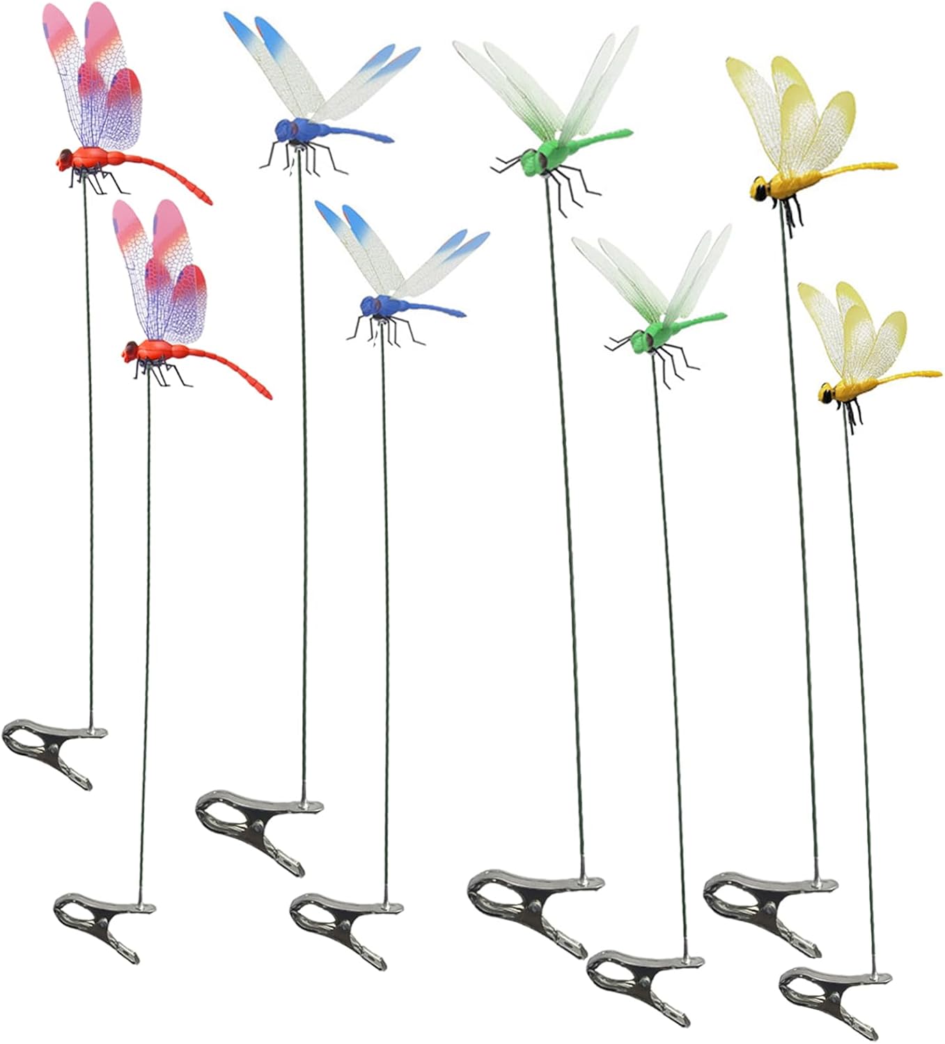 Skiennix 8Pcs Fake Dragonfly Clips - Realistic Outdoor Garden Decor for Patios and Plants
