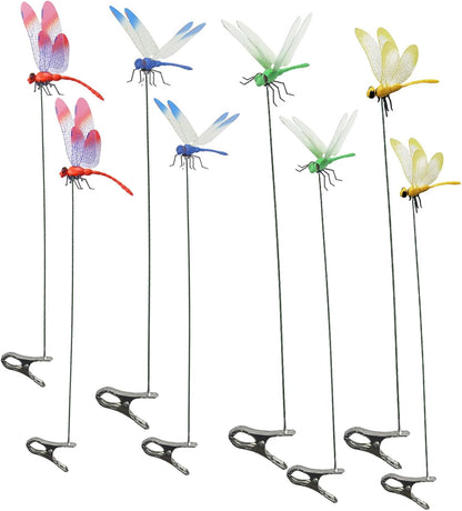 Skiennix 8Pcs Fake Dragonfly Clips - Realistic Outdoor Garden Decor for Patios and Plants