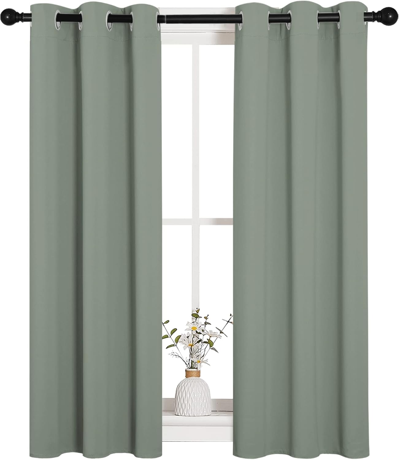 NICETOWN Blackout Curtain Panels - Thermal Insulated Grommet Drapes | 29x45 Inches, Greyish Green (1 Pair)