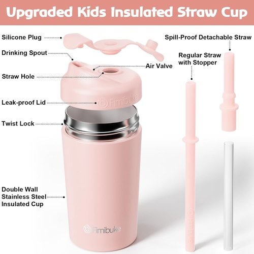 Fimibuke Kids' Spill-Proof Straw Cups - 10 OZ Insulated Tumbler Set with Screw-On Lid & Silicone Straw | 2 Pack