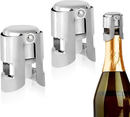 2pcs Champagne Stoppers, Stainless Steel Sparkling Wine Glass Bottle Save Sealer with Locking Clamp Leak-Proof Reusable Champagne Cork for Prosecco Cava Keep Bubbles Fresh
