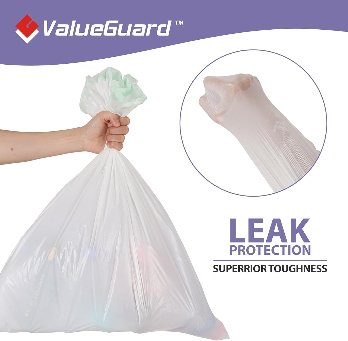 ValueGuard 13 Gallon Drawstring Trash Bags - Durable Tall Waste Bags for Kitchen & Office (200 Count)