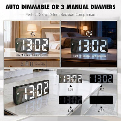 Digital Mini Clock LED Display Black With White Digits