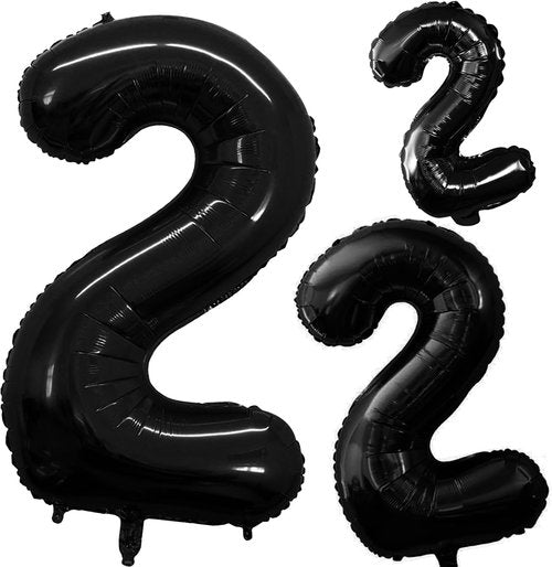 GOER Black Foil Number 2 Balloons - Huge 42 Inch, 32 Inch & 16 Inch for 2nd Birthday & Anniversary Celebrations