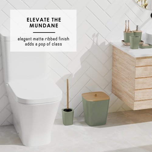 Clara Clark Bathroom Accessories Set - Bathroom Set, Bathroom Accessory Set, Shower Curtain Set, Toilet Brush, Trash Can & Soap Dispenser - Sage Green - 20PC