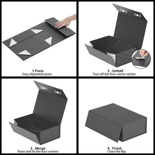 Black Gift Box, 9.5x6x3'' Gift boxes for Presents with Lids Magnetic Closure Rectangle Collapsible for Groomsman Proposal Box, Wedding, Christmas, Halloween, Birthday Gift Packging